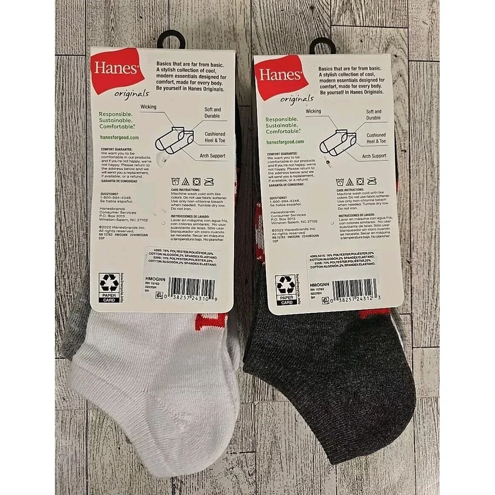 Hanes Socks NO SHOWS Mens 4pk Shoe Size 6-12 Lot of 2 Soft Stretchy Gray White
